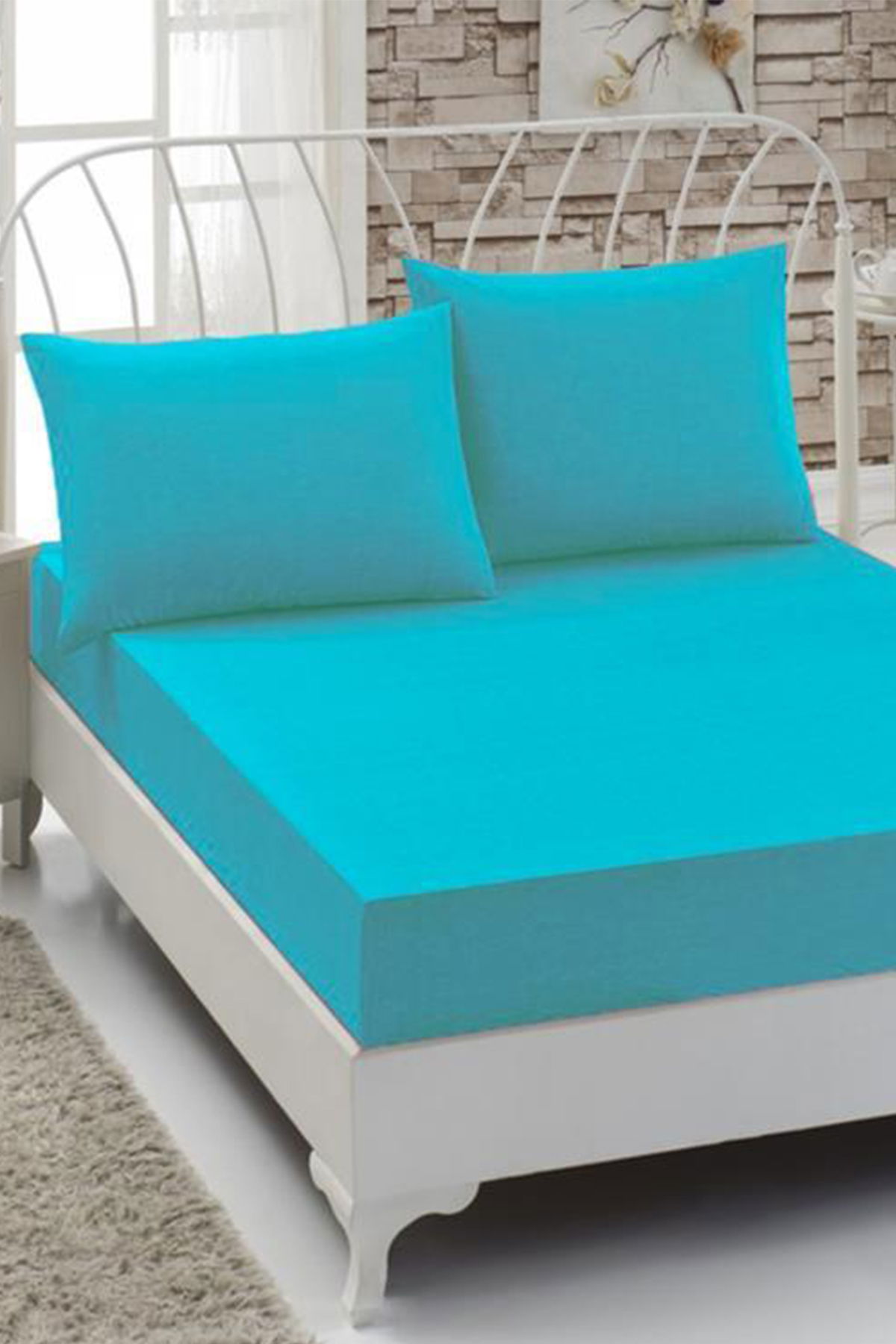 Penye Tek Kişilik Lastikli Çarşaf Turkuaz - 1