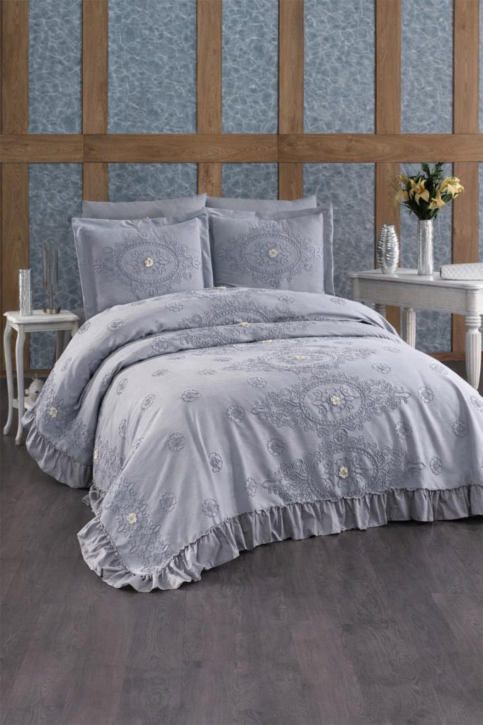 Perfact 3 Parça Çift Kişilik Pike Takımı Gri - 1