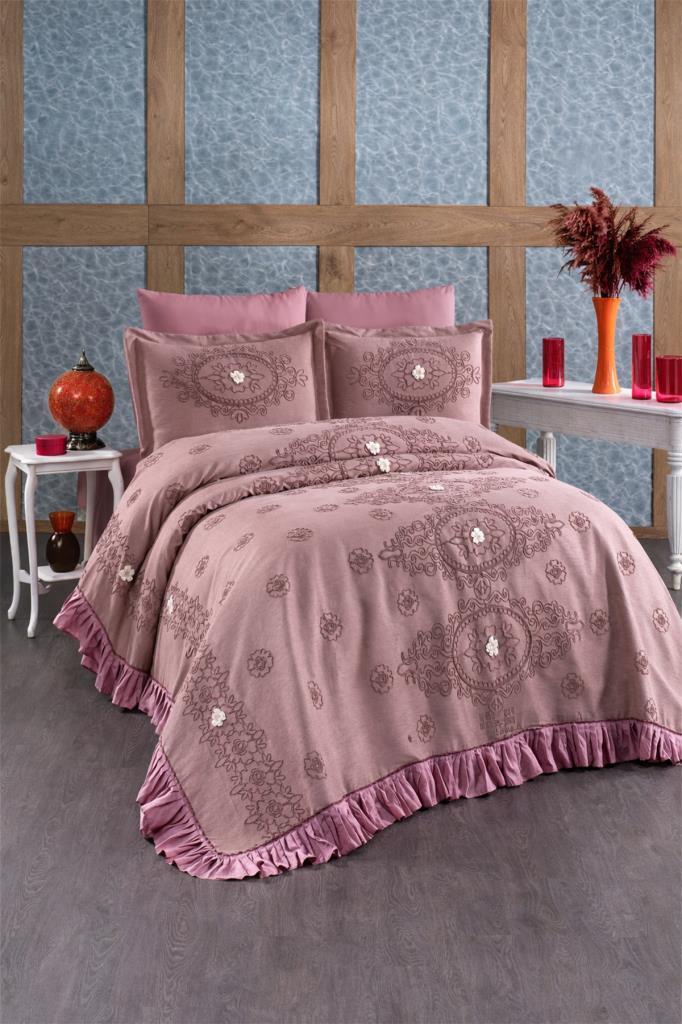 Perfact 3 Parça Çift Kişilik Pike Takımı Gül Kurusu - 1