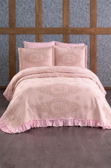 Perfact 3 Parça Çift Kişilik Pike Takımı Pudra - Çeyiz Diyarı