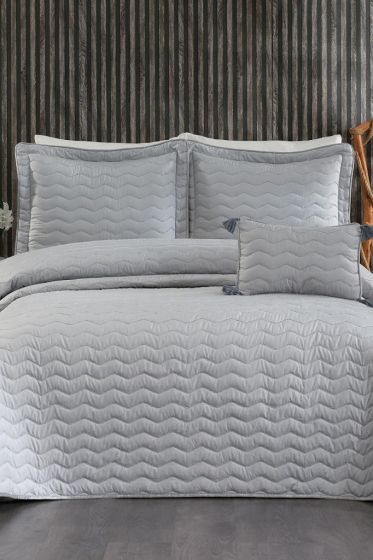 Perla Çift Kişilik Yatak Örtüsü 250x260 Gri - Çeyiz Diyarı