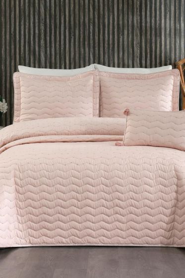 Perla Çift Kişilik Yatak Örtüsü 250x260 Pudra - Çeyiz Diyarı