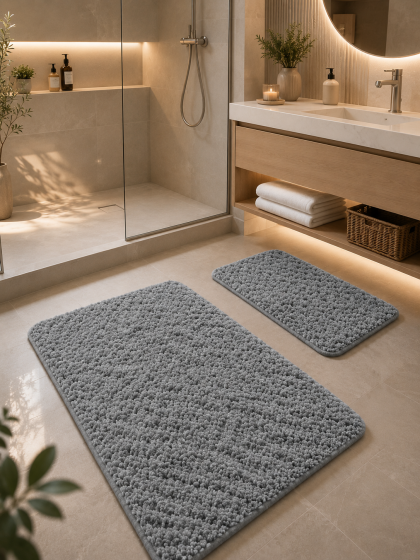Petek Puffy Pamuklu 2li Banyo Paspası Gri - Çeyiz Diyarı