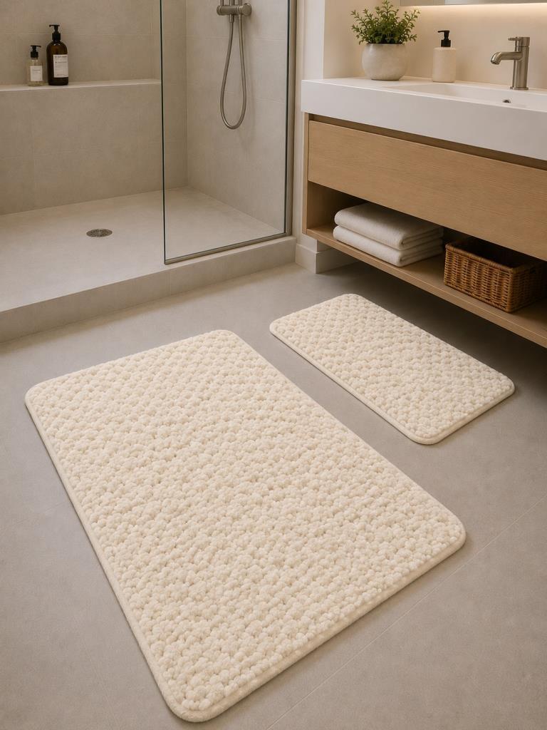 Petek Puffy Pamuklu 2li Banyo Paspası Krem - 1