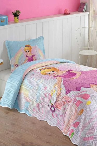 Pink Girl Baskılı Kapitoneli Tek Kişilik Yatak Örtüsü - Çeyiz Diyarı