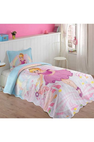 Pink Girl Baskılı Kapitoneli Tek Kişilik Yatak Örtüsü - Çeyiz Diyarı (1)