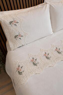 Pinkrose Nakışlı 6 Parça Nevresim Takımı Krem - Pudra - 2