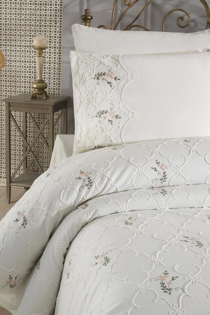 Pinkrose Nakışlı Şönil 7 Parça Gelin Seti Krem - 2