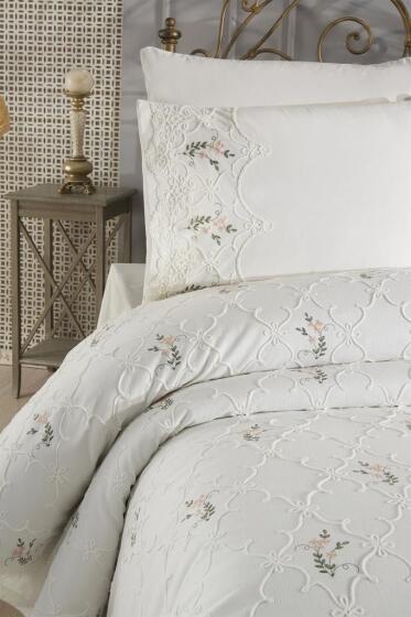 Pinkrose Nakışlı Şönil 7 Parça Gelin Seti Krem - Çeyiz Diyarı (1)