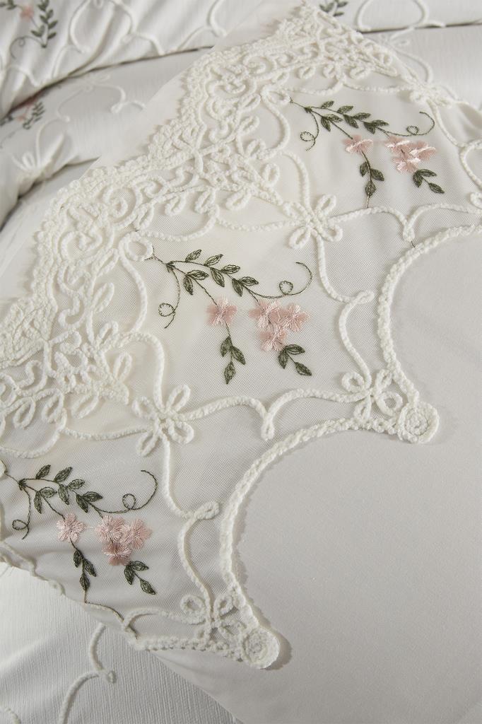 Pinkrose Nakışlı Şönil 7 Parça Gelin Seti Krem - 6