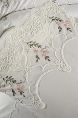 Pinkrose Nakışlı Şönil 7 Parça Gelin Seti Krem - 6