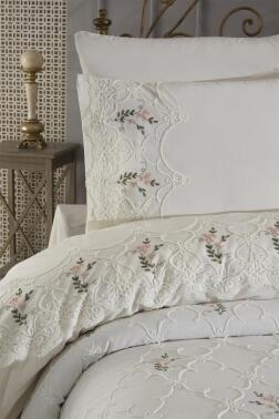 Pinkrose Nakışlı Şönil 7 Parça Gelin Seti Krem - 8