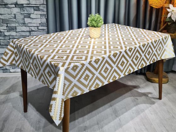 Piramit Silinebilir Dikdörtgen Masa Örtüsü Krem Gold 110x140cm - Çeyiz Diyarı