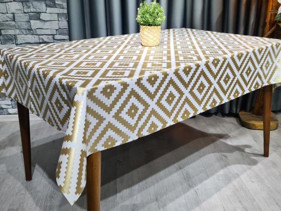 Piramit Silinebilir Dikdörtgen Masa Örtüsü Krem Gold 110x140cm - Çeyiz Diyarı (1)