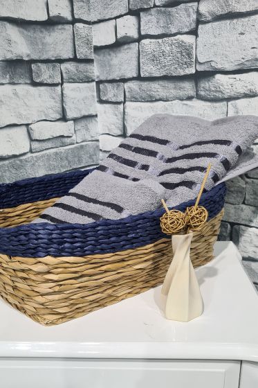Plain %100 Pamuklu Jakarlı 2 Li Havlu Seti Gri - Çeyiz Diyarı (1)