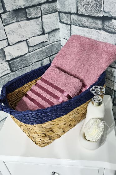 Plain %100 Pamuklu Jakarlı 2 Li Havlu Seti Gülkurusu - Çeyiz Diyarı