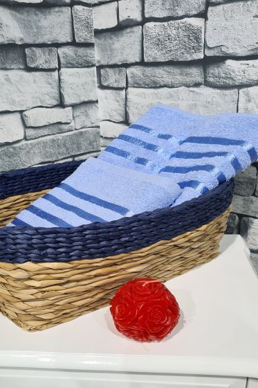 Plain %100 Pamuklu Jakarlı 2 Li Havlu Seti Mavi - Çeyiz Diyarı (1)