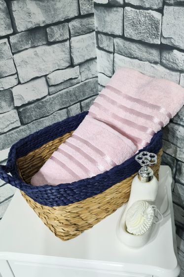 Plain %100 Pamuklu Jakarlı 2 Li Havlu Seti Pudra - Çeyiz Diyarı
