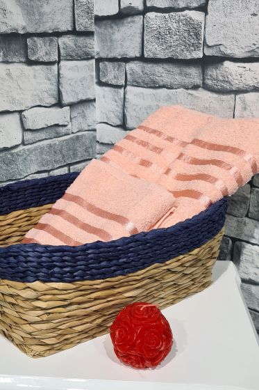 Plain %100 Pamuklu Jakarlı 2 Li Havlu Seti Somon - Çeyiz Diyarı (1)