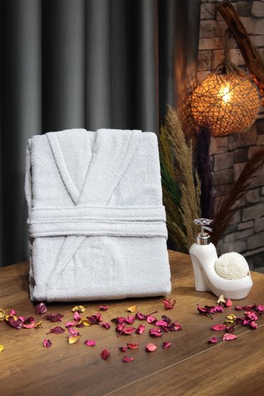 Plain Şal Yaka Büyük Beden Tek Banyo Bornozu Gri - Çeyiz Diyarı
