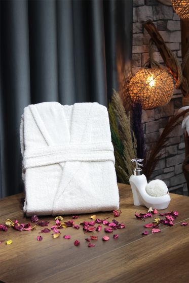 Plain Şal Yaka Büyük Beden Tek Banyo Bornozu Krem - Çeyiz Diyarı