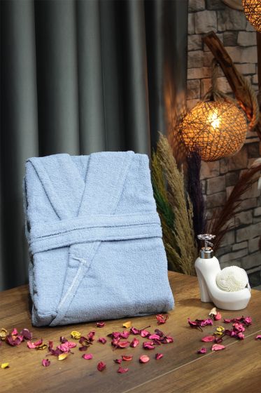 Plain Şal Yaka Büyük Beden Tek Banyo Bornozu Mavi - Çeyiz Diyarı