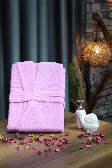 Plain Şal Yaka Büyük Beden Tek Banyo Bornozu Pembe - Çeyiz Diyarı