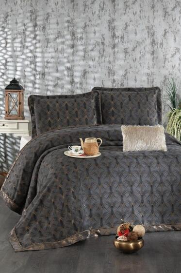 Podyum Şönil Çift Kişilik Yatak Örtüsü 260x260 cm Antrasit - Çeyiz Diyarı