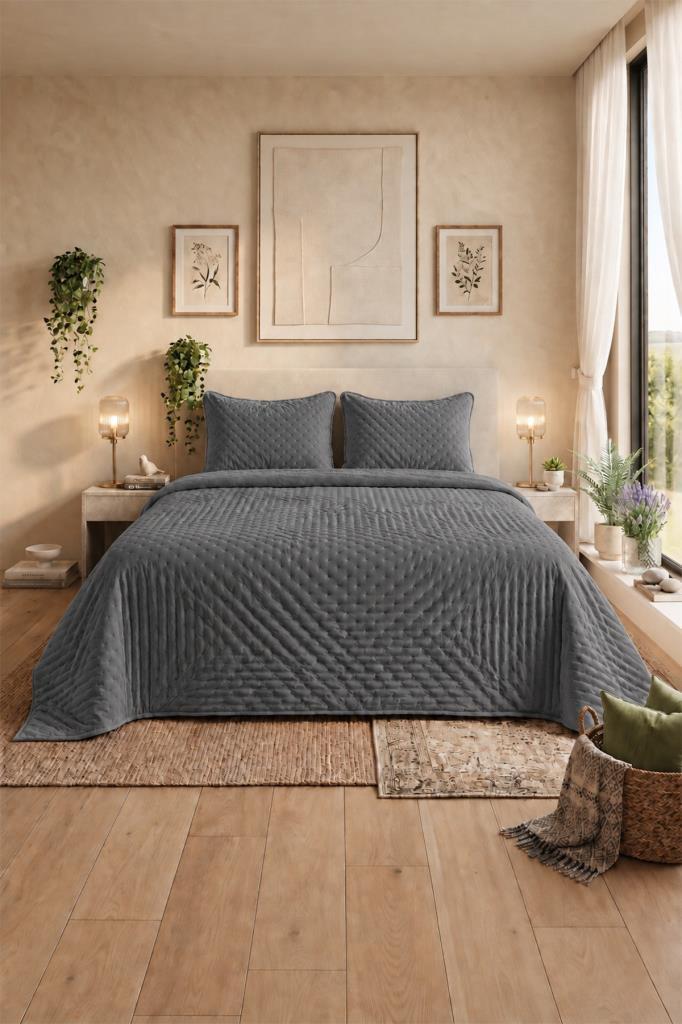 Porto Çift Taraflı Çift Kişilik 240x260cm Yatak Örtüsü Antrasit - 1