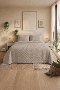 Porto Çift Taraflı Çift Kişilik 240x260cm Yatak Örtüsü Cappucino - 1