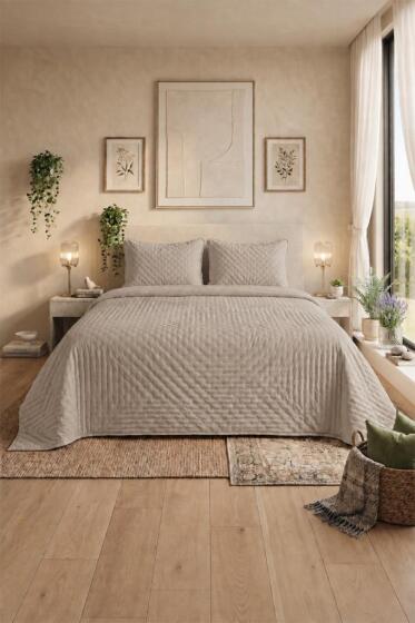 Porto Çift Taraflı Çift Kişilik 240x260cm Yatak Örtüsü Cappucino - Çeyiz Diyarı