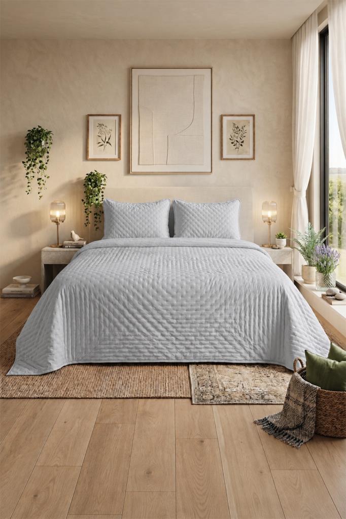 Porto Çift Taraflı Çift Kişilik 240x260cm Yatak Örtüsü Gri - 1