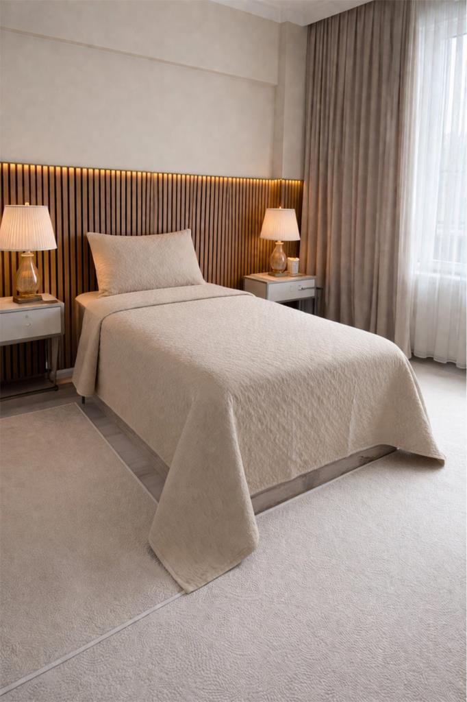 Powderlove 2 Parça Tek Kişilik Yatak Örtüsü 180x235 cm Bej - 1