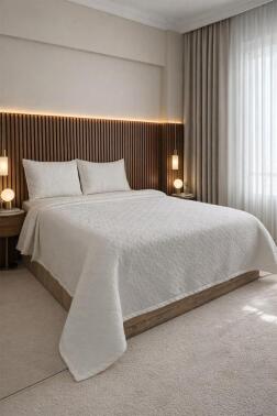 Powderlove 3 Parça Çift Kişilik Yatak Örtüsü 235x250 cm Beyaz - 1