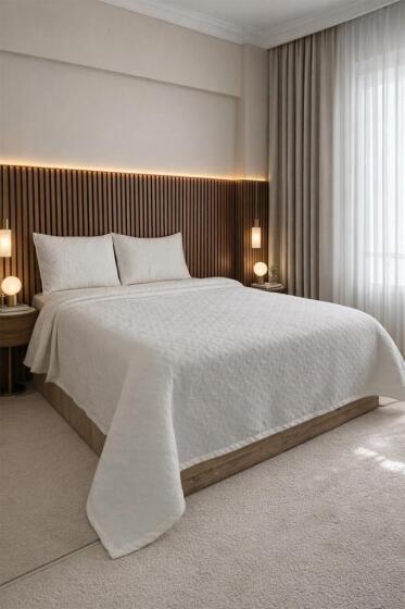 Powderlove 3 Parça Çift Kişilik Yatak Örtüsü 235x250 cm Beyaz - Çeyiz Diyarı