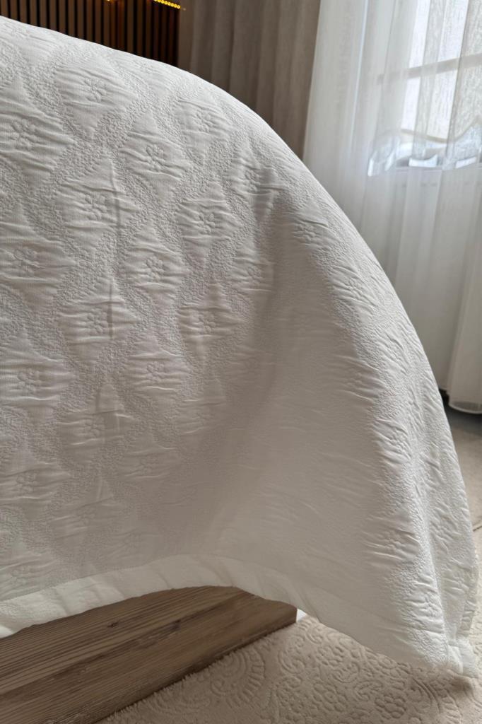 Powderlove 3 Parça Çift Kişilik Yatak Örtüsü 235x250 cm Beyaz - 4