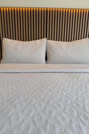 Powderlove 3 Parça Çift Kişilik Yatak Örtüsü 235x250 cm Gri - Çeyiz Diyarı (1)
