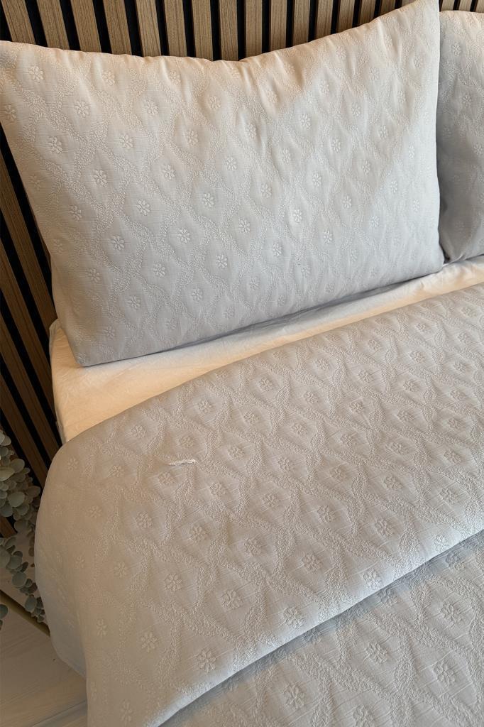 Powderlove 3 Parça Çift Kişilik Yatak Örtüsü 235x250 cm Gri - 3