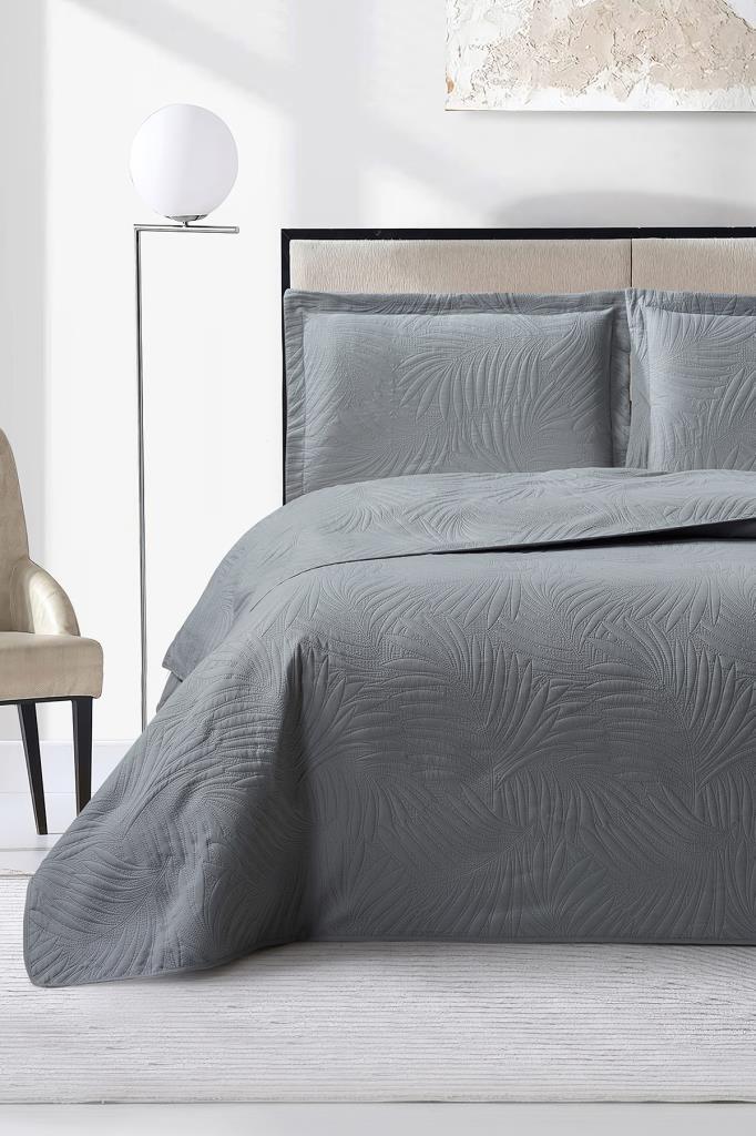 Prag Elyaf Dolgulu Çift Kişilik 240x260 Cm Yatak Örtüsü Antrasit - 1