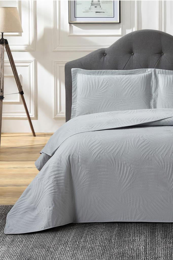 Prag Elyaf Dolgulu Çift Kişilik 240x260 Cm Yatak Örtüsü Gri - 1