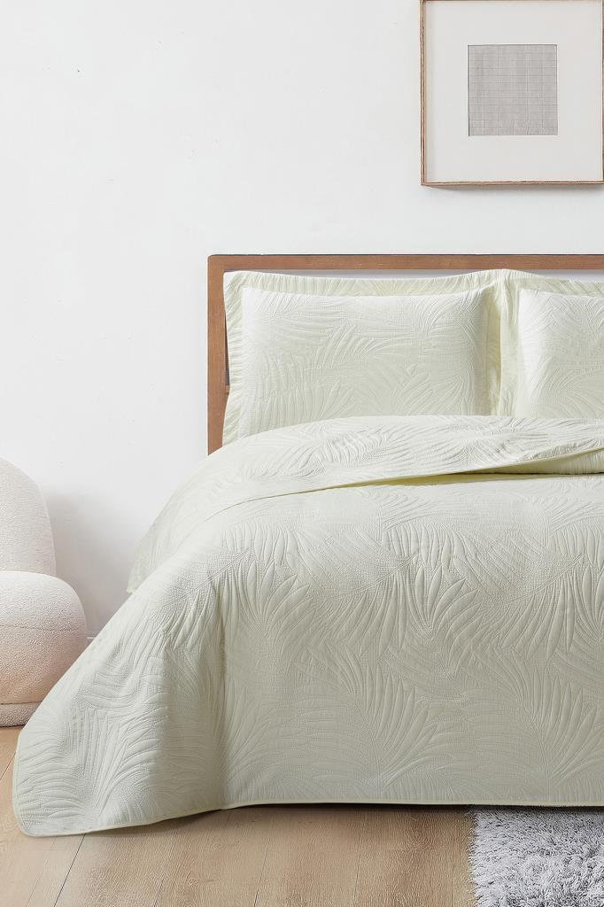 Prag Elyaf Dolgulu Çift Kişilik 240x260 Cm Yatak Örtüsü Krem - 1