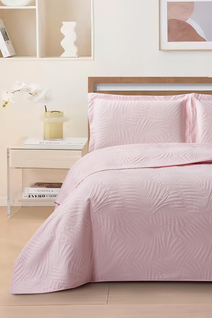 Prag Elyaf Dolgulu Çift Kişilik 240x260 Cm Yatak Örtüsü Pudra - 1