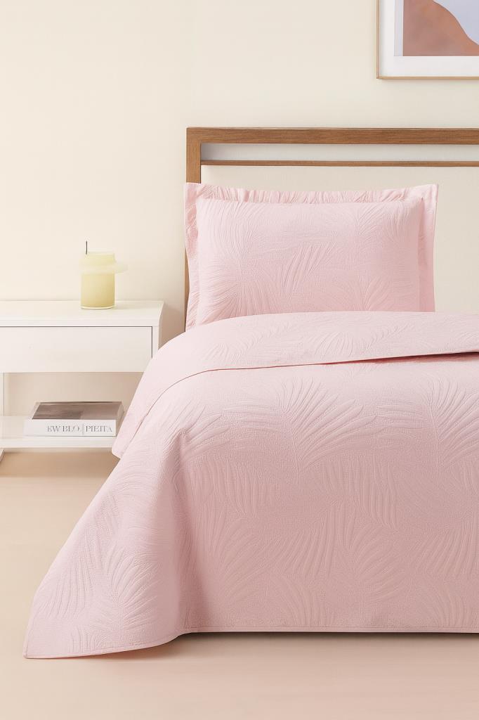 Prag Elyaf Dolgulu Tek Kişilik 180x240 Cm Yatak Örtüsü Pudra - 1