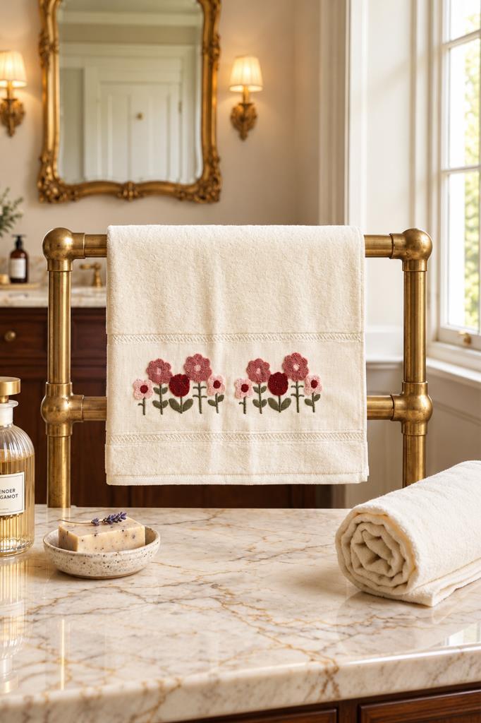 Punch Nakışlı %100 Kadife Güpürlü 50x90 cm Çeyizlik Havlu V2 - 3