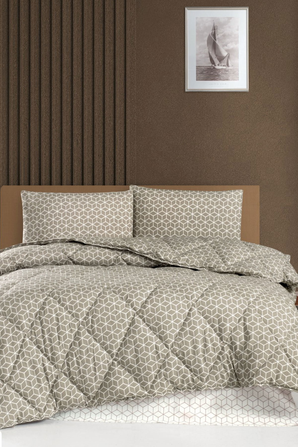 Puzzle 6 Parça Comforter Çeyiz Seti Kahve - 1