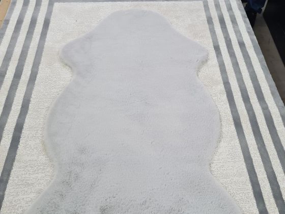 Rabbit Postu Tüylü Kaydırmaz Halı 80x150 Cm Açık Gri - Çeyiz Diyarı