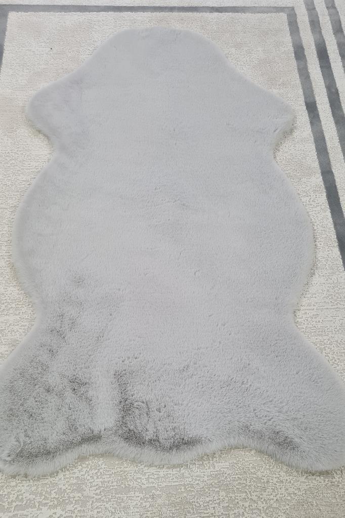 Rabbit Postu Tüylü Kaydırmaz Halı 80x150 Cm Açık Gri - 3
