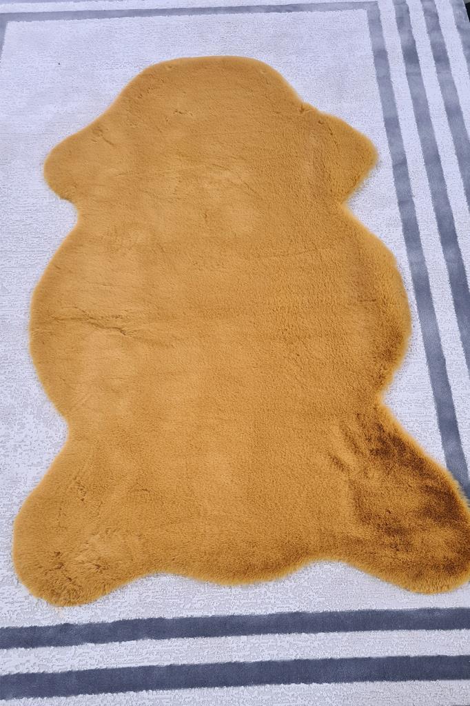 Rabbit Postu Tüylü Kaydırmaz Halı 80x150 Cm Hardal - 3
