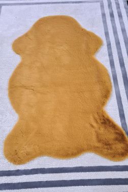 Rabbit Postu Tüylü Kaydırmaz Halı 80x150 Cm Hardal - 3
