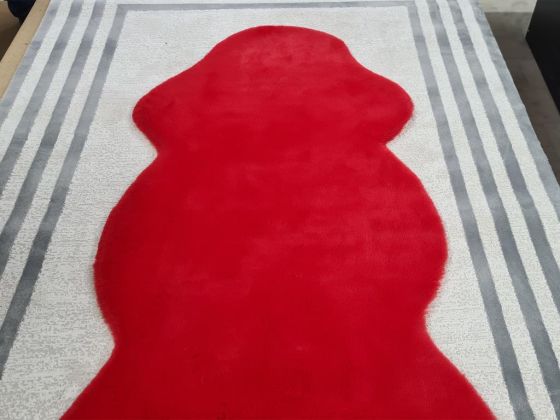 Rabbit Postu Tüylü Kaydırmaz Halı 80x150 Cm Kırmızı - Çeyiz Diyarı